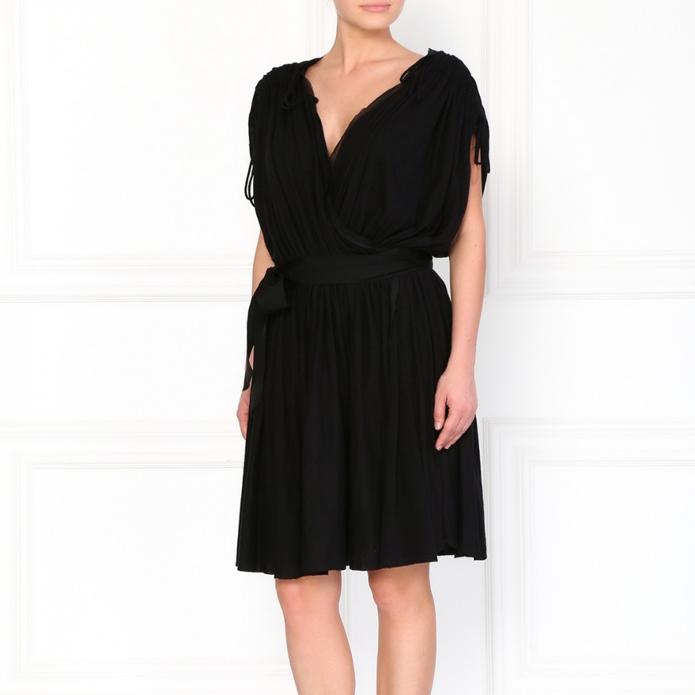 Lanvin Women's Size Small Black Draped Wrap Ruched Dress